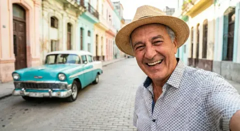 After: the same street photo with only the man in the straw hat
