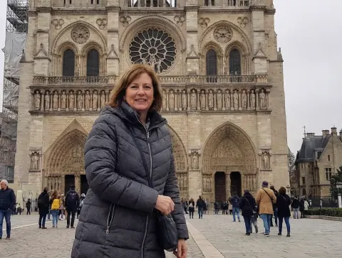 After: the same cathedral photo with only the woman